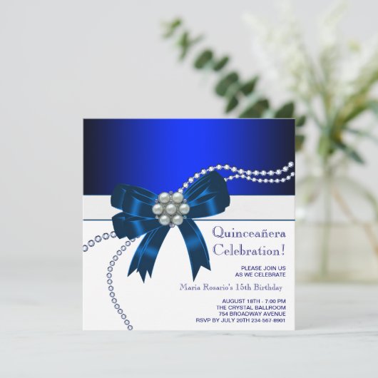 Elegante Royal Blue Quinceanera Uitnodigingen (Staand voorkant)