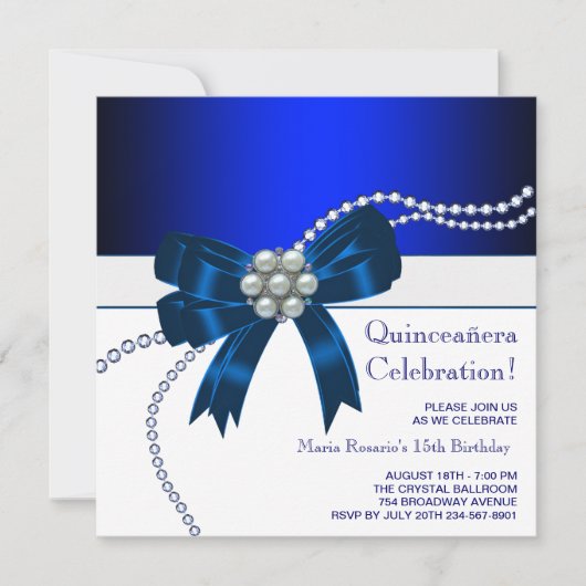 Elegante Royal Blue Quinceanera Uitnodigingen (Voorkant)