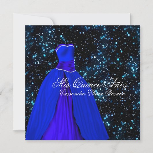 Elegante Royal Blue Quinceanera Uitnodigingen (Voorkant)