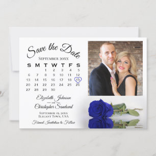 Elegante Royal Blue Roos Kalender & Foto Bruiloft Save The Date
