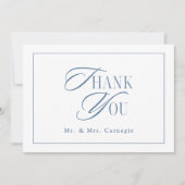Elegante Royal Blue Script Trouwfoto Bedankkaart (Voorkant)
