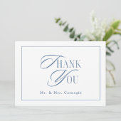 Elegante Royal Blue Script Trouwfoto Bedankkaart (Staand voorkant)