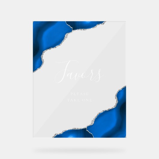 Elegante Royal Blue Silver Agate bruiloft gunsten Acryl Bord (Voorkant)