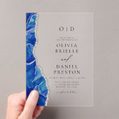 Elegante Royal Blue Silver Agate bruiloft monogram Acryl Uitnodigingen (Insitu (Draagbaar))