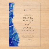 Elegante Royal Blue Silver Agate bruiloft monogram Acryl Uitnodigingen (Voorkant)