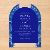 Elegante Royal Blue Silver Agate bruiloft monogram Acryl Uitnodigingen (Voorkant)