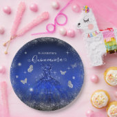 Elegante Royal Blue Silver Glitter Gown Quinceañer Papieren Bordje (Feest)