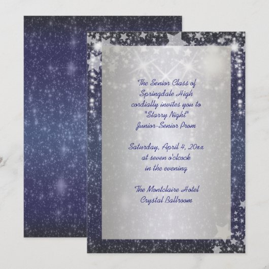 Elegante Royal Blue Sterrennacht Prom Kaart (Voorkant / Achterkant)