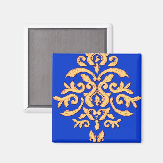 Elegante Royal Blue & vergulde damast magneet (Voorkant / Achterkant)