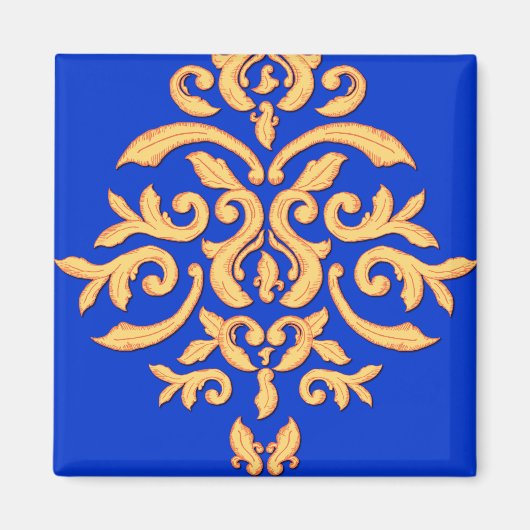 Elegante Royal Blue & vergulde damast magneet (Voorkant)