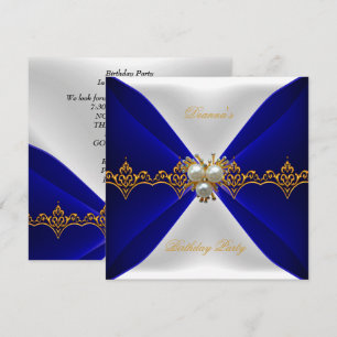 Elegante Royal Blue Verjaardag Goud Juwelen Witte  Kaart