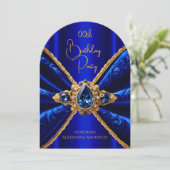 Elegante Royal Blue Verjaardag Gouden Juweel Faux  Kaart (Staand voorkant)