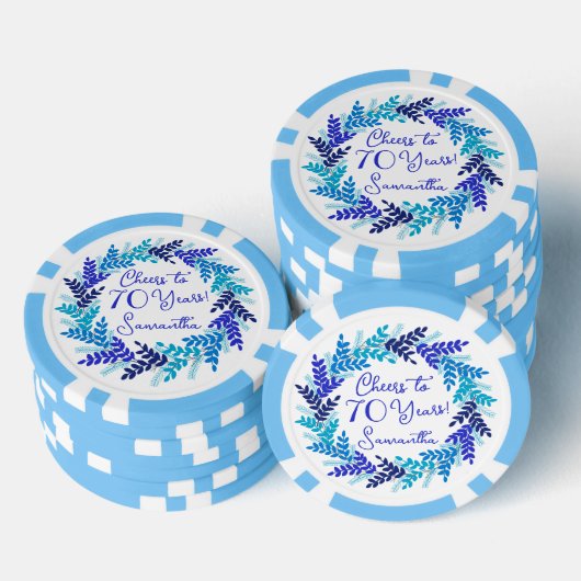 Elegante Royal Blue viert 70 jaar verjaardag Poker Chips (Opstapeling)