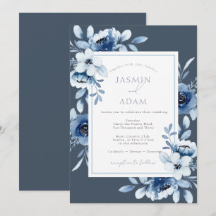 Elegante Royal Blue weelde bloemenbruiloft Kaart