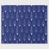 Elegante Royal Blue White Christmas Pine Tree Cadeaupapier (Vlak)