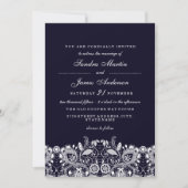 Elegante Royal Blue White Lace bruiloft Uitnodigen Kaart (Voorkant)
