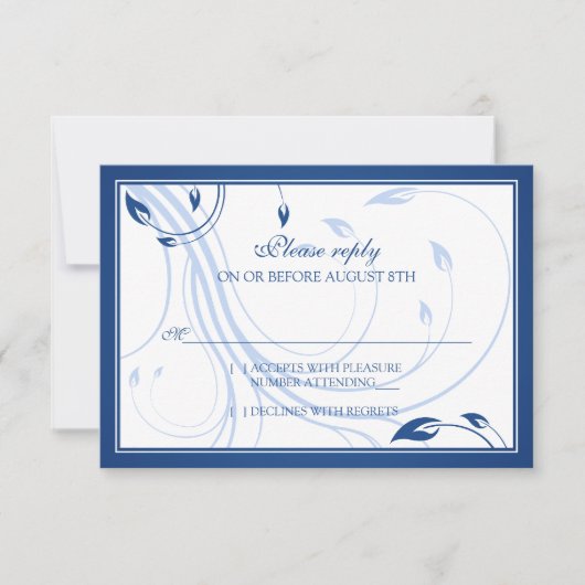 Elegante Royal Blue White Wedding RSVP Reageer Kaa (Voorkant)