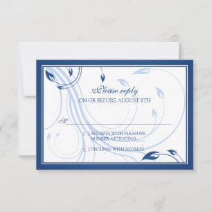 Elegante Royal Blue White Wedding RSVP Reageer Kaa