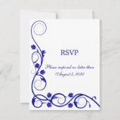 Elegante Royal Blue Witte Krullen RSVP / Antwoordk Kaart (Voorkant)