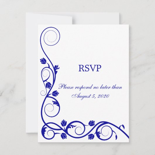 Elegante Royal Blue Witte Krullen RSVP / Antwoordk Kaart (Voorkant)