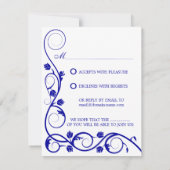 Elegante Royal Blue Witte Krullen RSVP / Antwoordk Kaart (Achterkant)