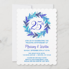 Elegante Royal Blue Wreath 25th Wedding Jubileum Kaart