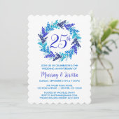 Elegante Royal Blue Wreath 25th Wedding Jubileum Kaart (Staand voorkant)