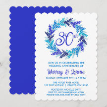 Elegante Royal Blue Wreath 30th Wedding Jubileum