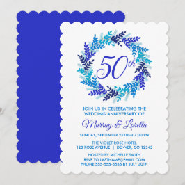 Elegante Royal Blue Wreath 50th Wedding Jubileum Kaart
