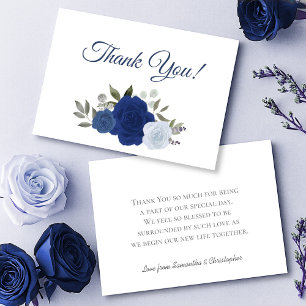 Elegante Royal & Dusty Blue Boho Chic Rozen bruilo Bedankkaart