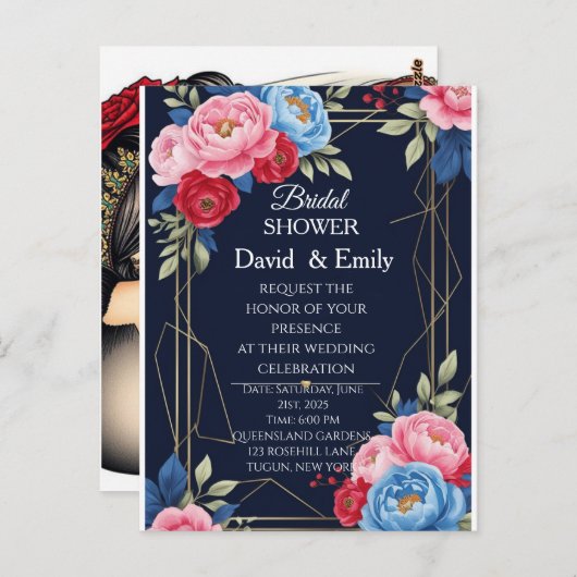 Elegante Royal Floral bruiloft uitnodiging (Voorkant / Achterkant)