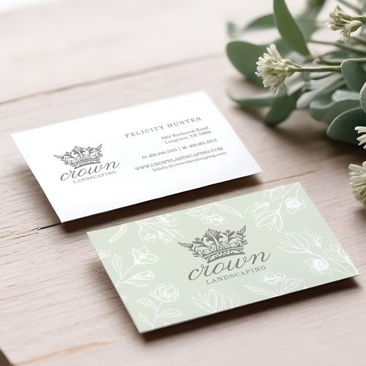 Elegante Royal Floral & Foliage Crown Logo Visitekaartje