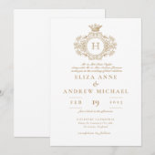 Elegante Royal Gold Monogram Crest Wedding Kaart (Voorkant / Achterkant)