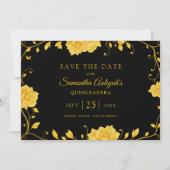 Elegante Royal Golden Floral Quinceanera Save The Date (Voorkant)