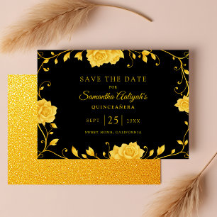 Elegante Royal Golden Floral Quinceanera Save The Date