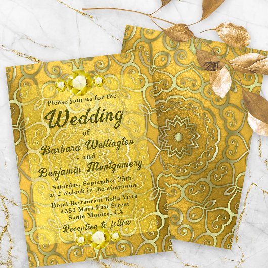 Elegante  Royal Jeweled Gold Wedding Kaart