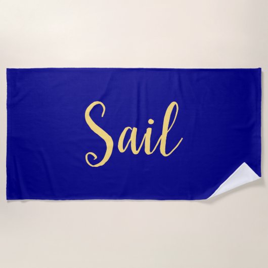 Elegante Royal Navy Blauw Fancy "Sail" Script Teks Strandlaken (Voorkant)