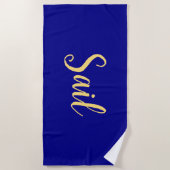Elegante Royal Navy Blauw Fancy "Sail" Script Teks Strandlaken (Voorkant)