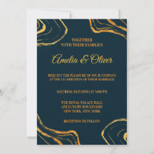 Elegante Royal Navy Blauwe en Gouden Bruiloft 