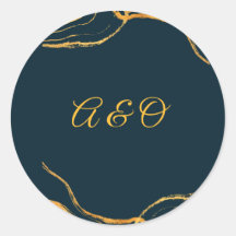 Elegante Royal Navy Blauwe en Gouden Trouwsticker