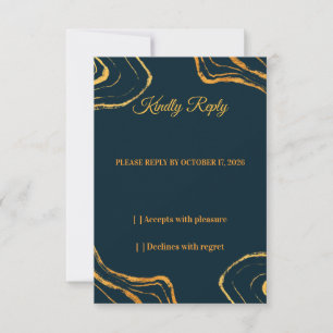 Elegante Royal Navy Blauwe Gouden RSVP Kaart