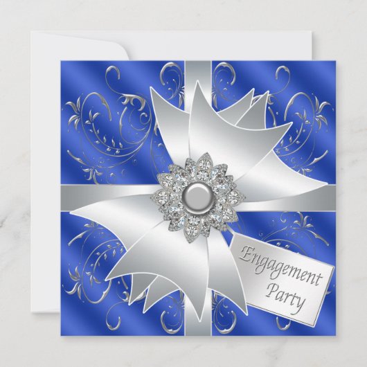 Elegante Royal Navy Blue Engagement Party Kaart (Voorkant)