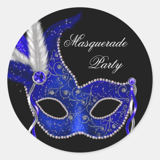 Elegante Royal Navy Blue Masquerade Party Stickers (Voorkant)