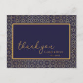 Elegante Royal Navy Gold Design Wedding Bedankt Briefkaart (Voorkant)