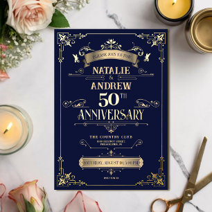 Elegante Royal Navy Gold Glamoureuze Glitter Folie Folie Uitnodiging