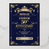Elegante Royal Navy Goud Glamoureuze Glitter Folie Folie Uitnodiging (Voorkant)