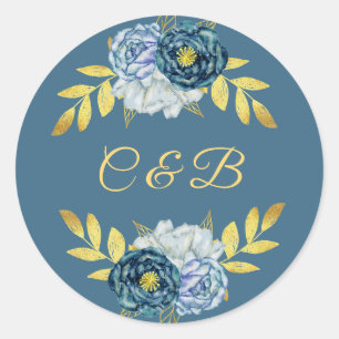 Elegante Royal Navy Gouden Monogram Favor Sticker