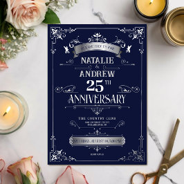 Elegante Royal Navy Zilveren Huwelijksjubileum Folie Uitnodiging
