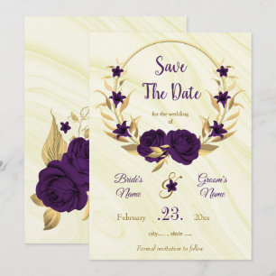 elegante royal paars gold floral save the date