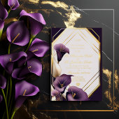 Elegante Royal Paarse en gouden Calla Lily bruilof Folie Uitnodiging